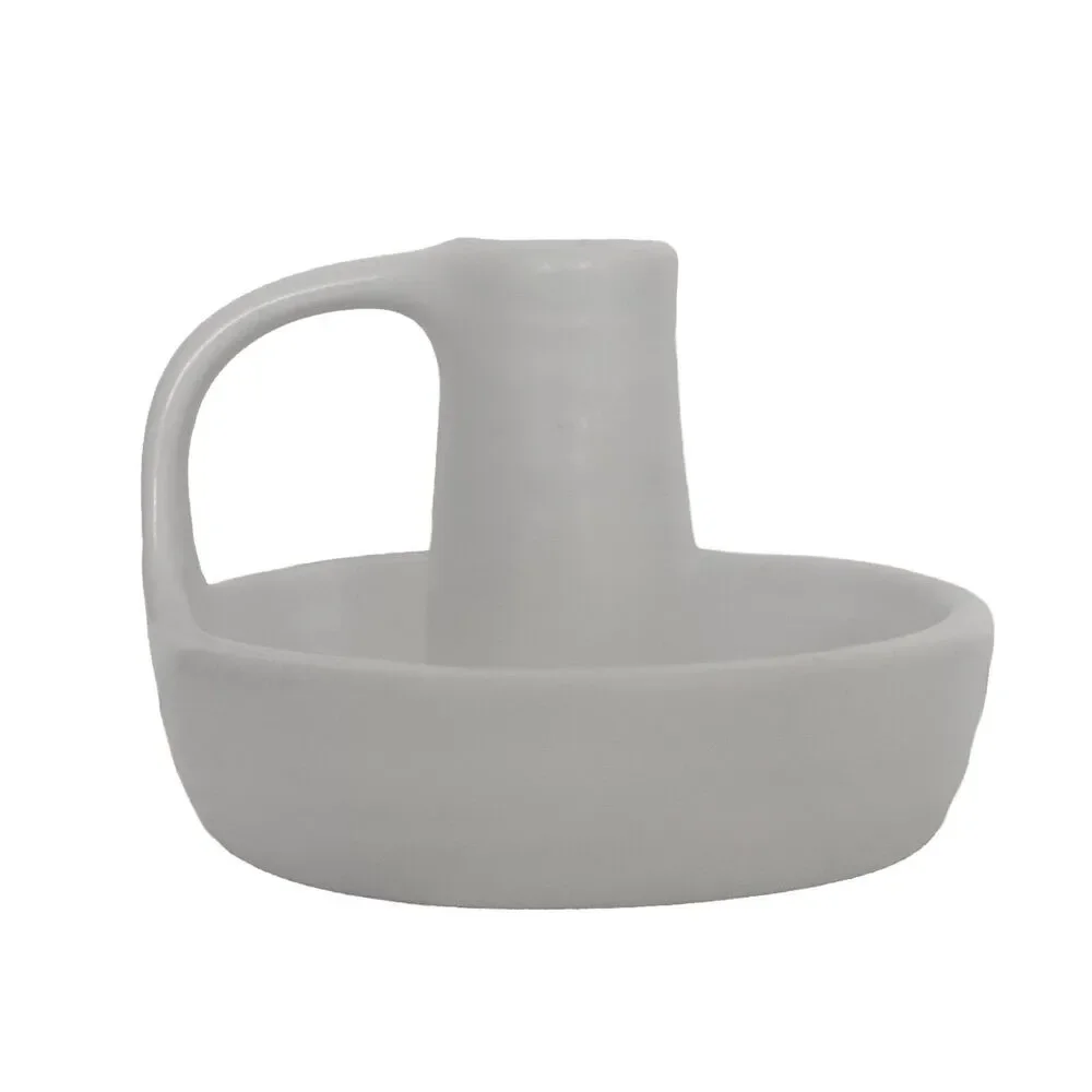 IKEA GODTAGBAR Ceramic Candlestick White Chamberstick Candle Holder Handled 3